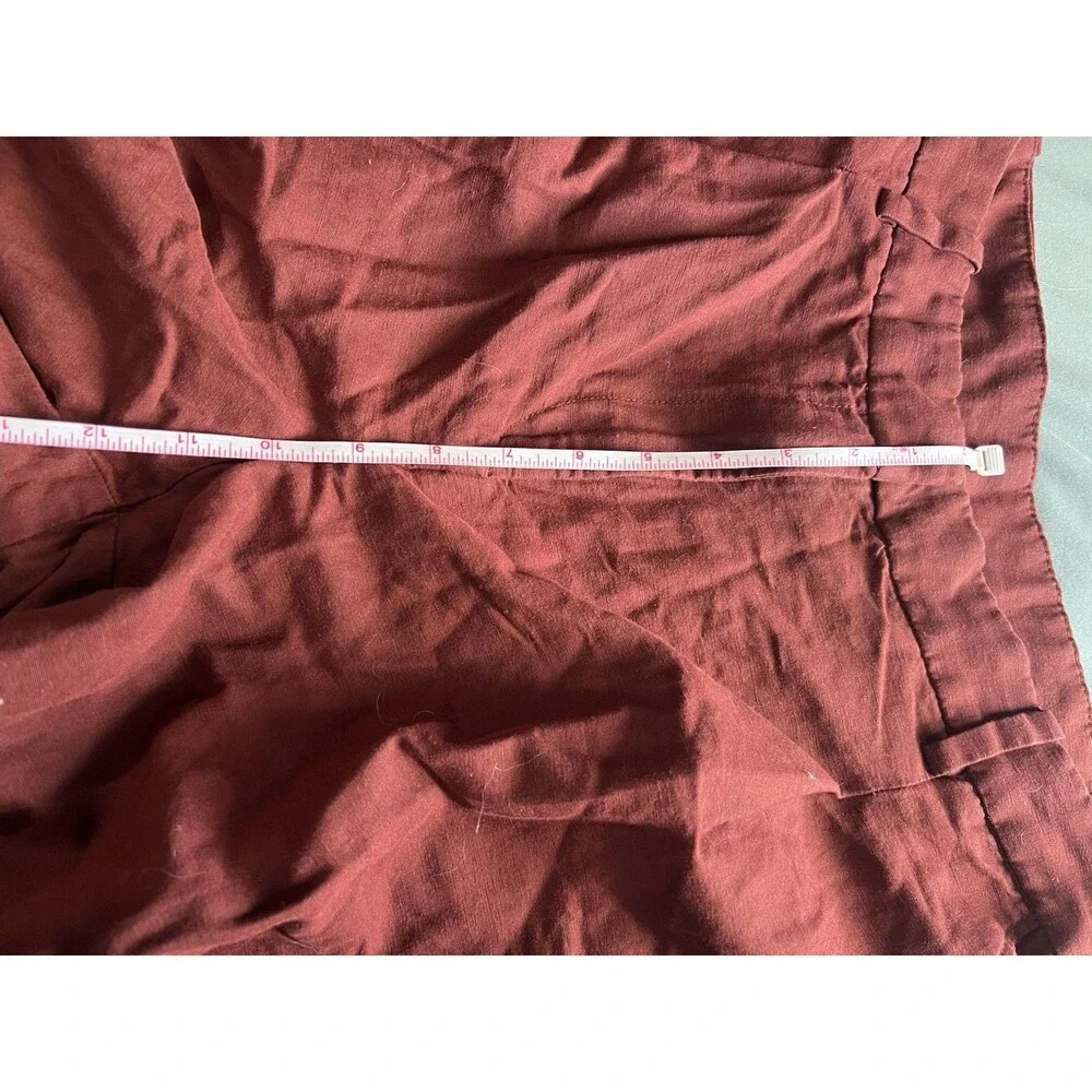 H&M Womens Linen Blend Wide Leg Burgundy Pants Pockets Size 10 Minimalist Chic